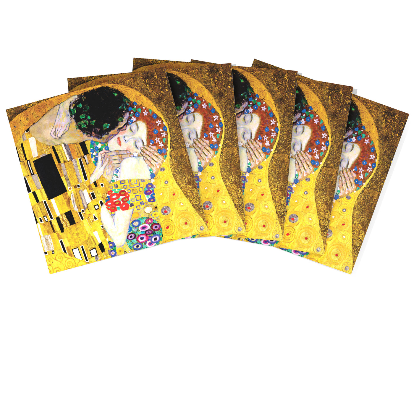 Set of 5: Zero Plastic | Gustav Klimt - 'The Kiss (Lovers)' - Plastic-Negative Art Greetings Card (15 x 15 cm - Single Design)