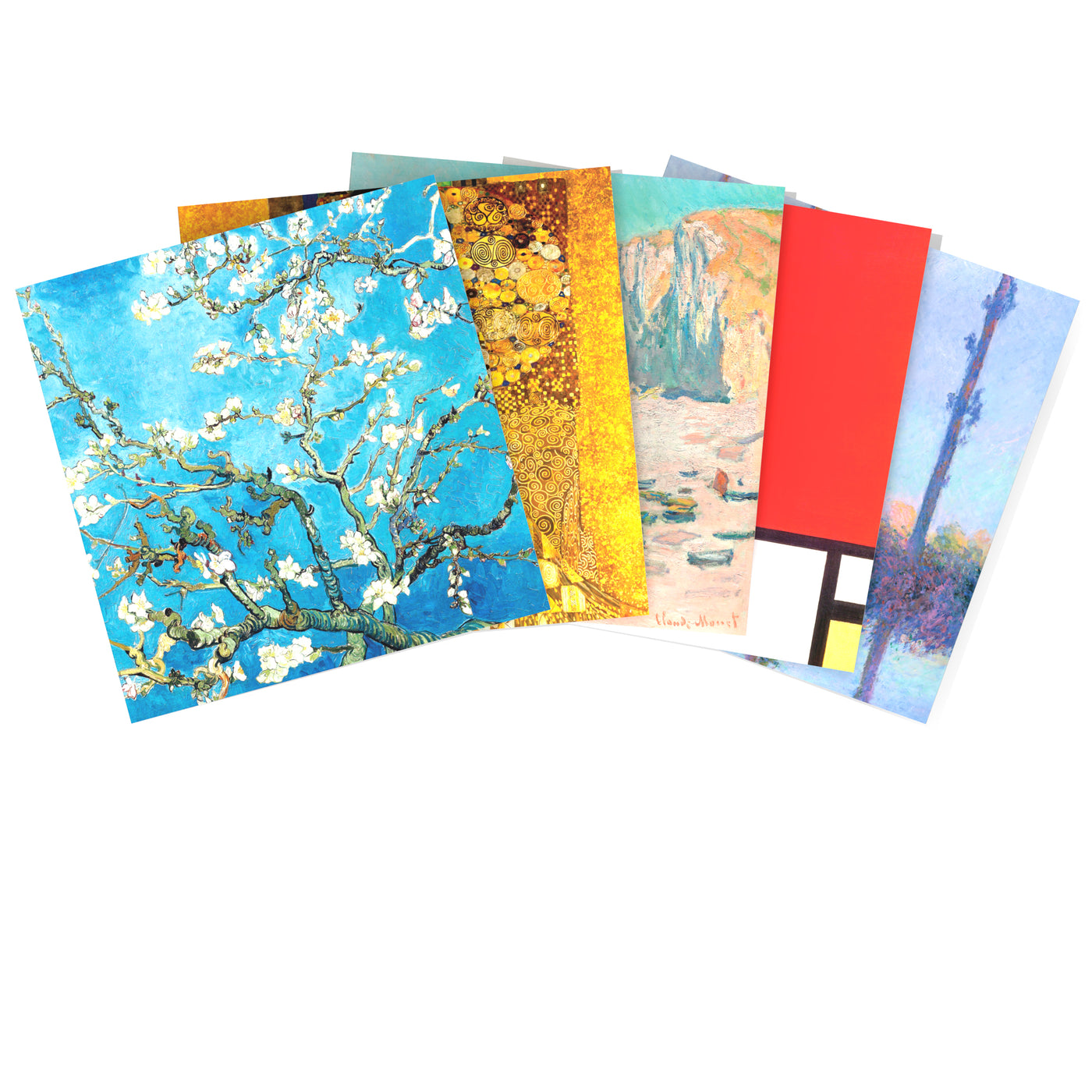 Set of 5: Mixed Masters - Van Gogh | Monet | Klimt | Mondrian - Plastic-Negative Art Greetings Cards (15 x 15 cm - Five Designs)