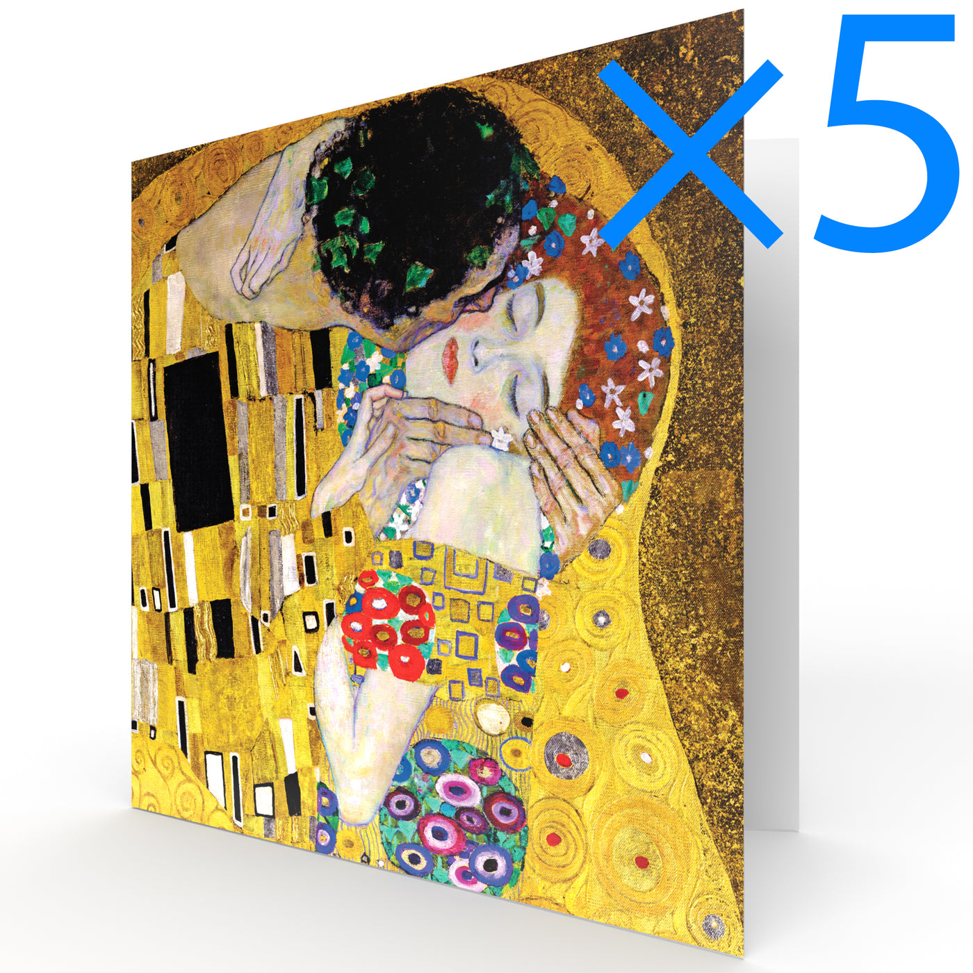 Set of 5: Zero Plastic | Gustav Klimt - 'The Kiss (Lovers)' - Plastic-Negative Art Greetings Card (15 x 15 cm - Single Design)