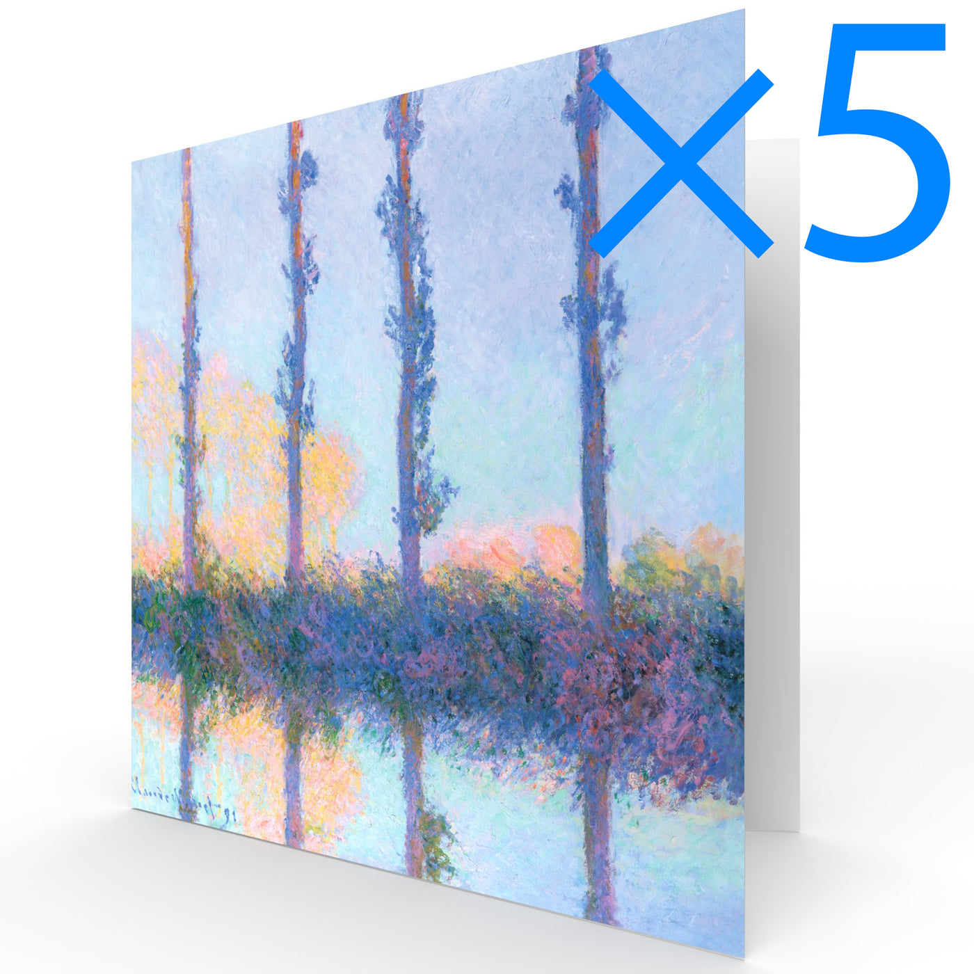 Set of 5: Zero Plastic | Claude Monet - 'The Four Trees' - Plastic-Negative Art Greetings Card (15 x 15 cm - Single Design)