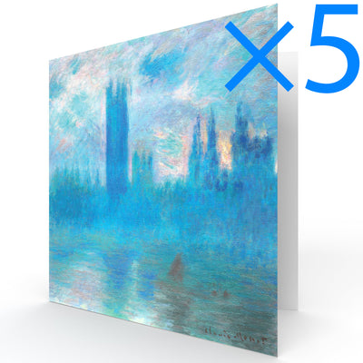 Set of 5: Zero Plastic | Claude Monet - 'Houses of Parliament, London' - Plastic-Negative Art Greetings Card (15 x 15 cm - Single Design)