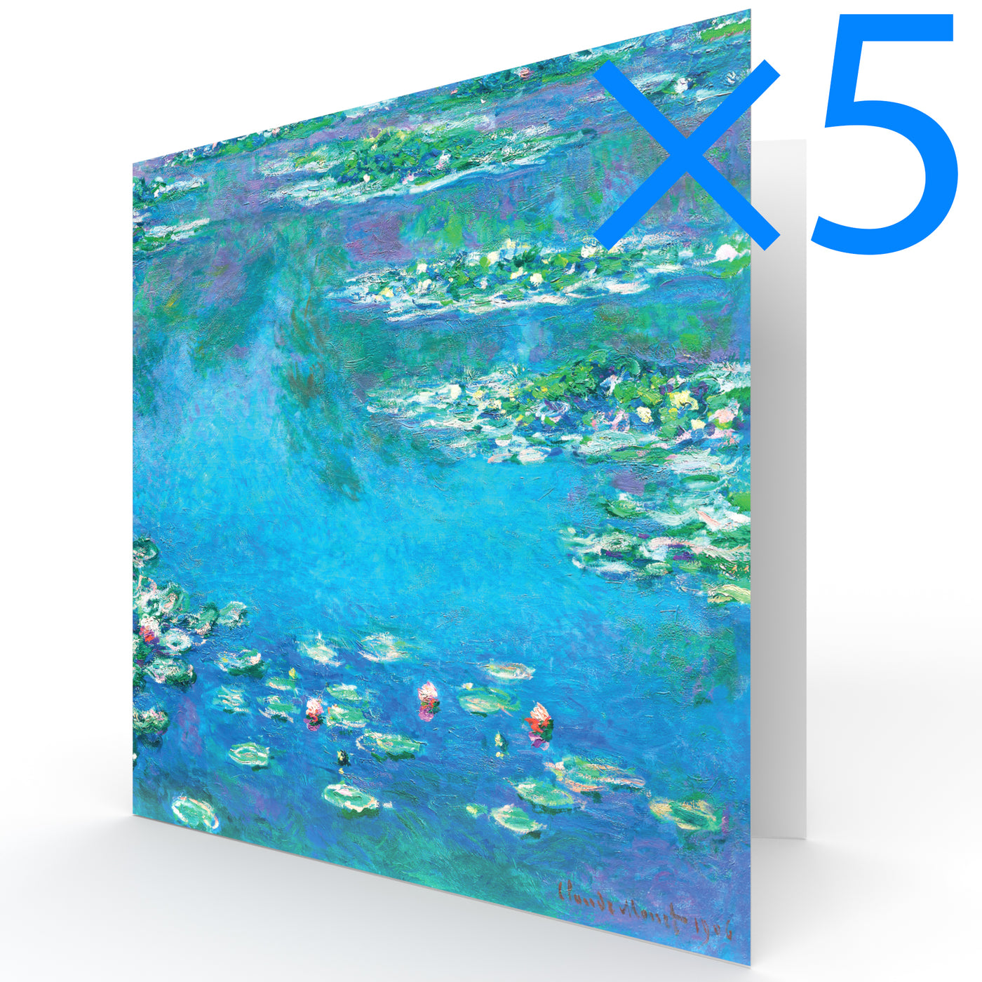 Set of 5: Zero Plastic | Claude Monet - 'Water Lilies' - Plastic-Negative Art Greetings Card (15 x 15 cm - Single Design)