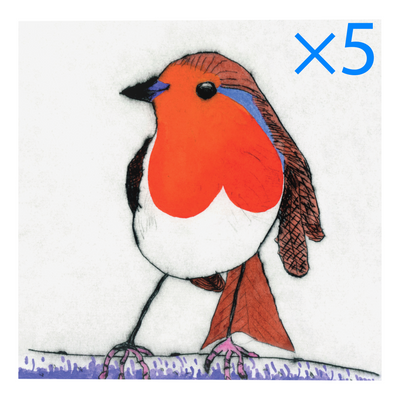 Set of 5: Zero Plastic | Richard Spare - 'Dapper Robin' - Plastic-Negative Art Greetings Card (15 x 15 cm - Single Design)